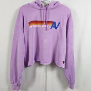 Aviator Nation X WM Phoenix Open Cropped Relaxed Pullover Hoodie in Neon Purple